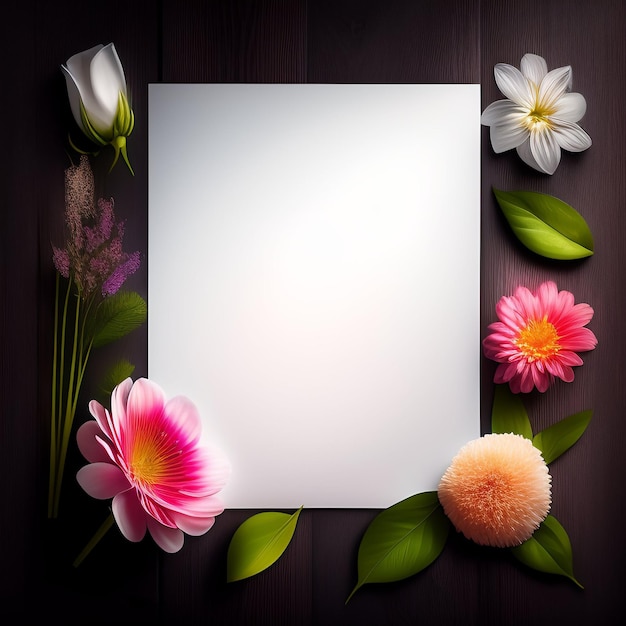 Free photo a white paper with flowers and a white paper with a white paper on it