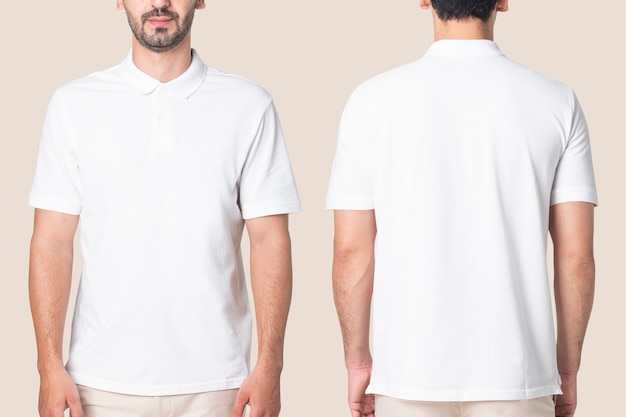 Free photo white polo shirt men’s casual business wear rear view