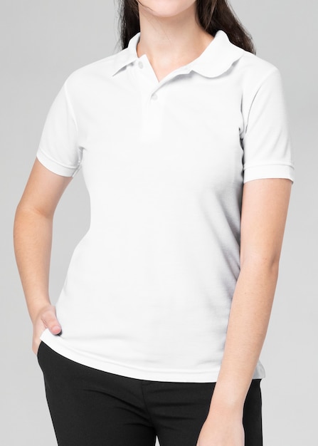 Free photo white polo shirt women's casual business wear