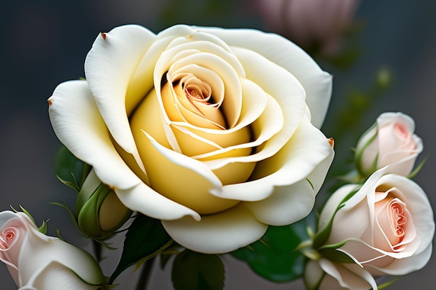 Free photo a white rose is in front of a bunch of other flowers.