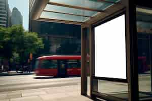 Free photo white screen image for bus shelter advertisement with modern city in background