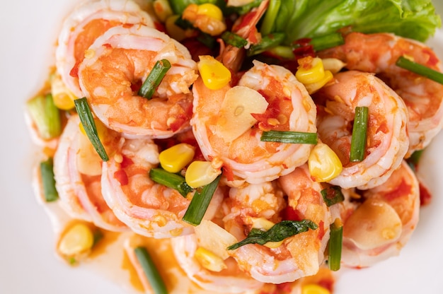 White shrimp salad with lettuce Corn and scallions