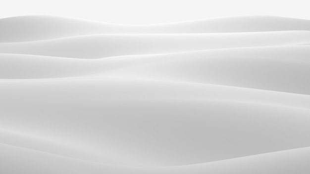 White surface with reflections. Smooth minimal light waves background. Blurry silk waves. Minimal soft grayscale ripples flow. 3D Render Illustration.