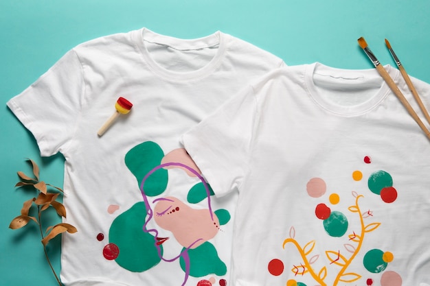 White t-shirt with diy design painted with colors