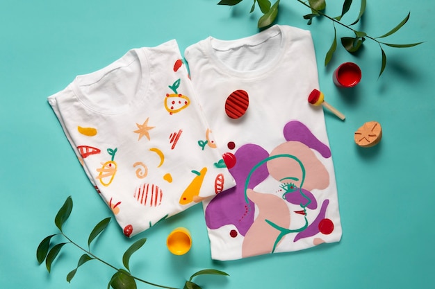 Free Photo white t-shirt with diy design painted with colors