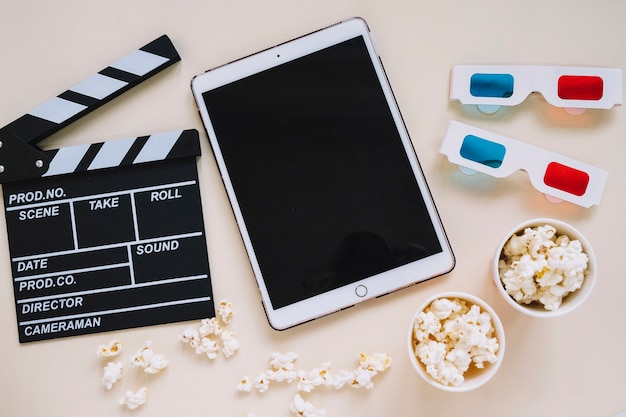 White tablet and movie elements