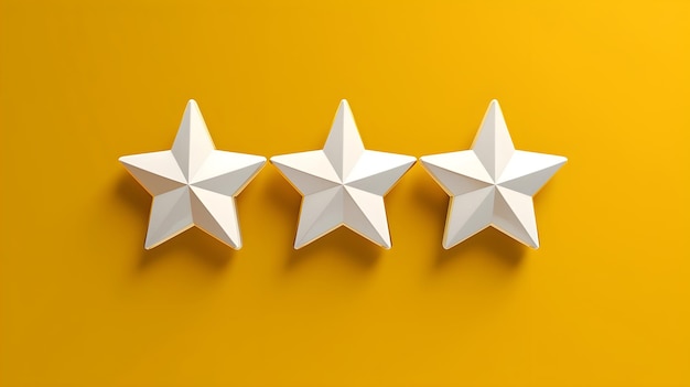 Free photo white three stars customer rating feedback concept on yellow background