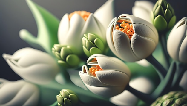 White tulips on a light blurred background generative Al