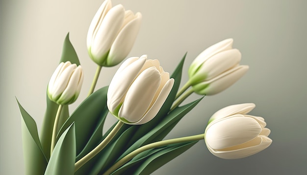 White tulips on a light blurred background generative Al