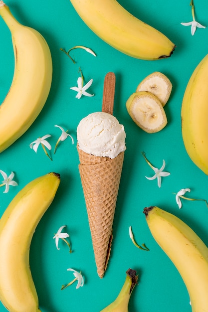 Free photo white vanilla ice cream surrounded by bananas