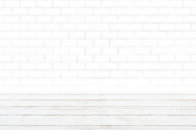 Free photo white wooden planks with white brick wall product background