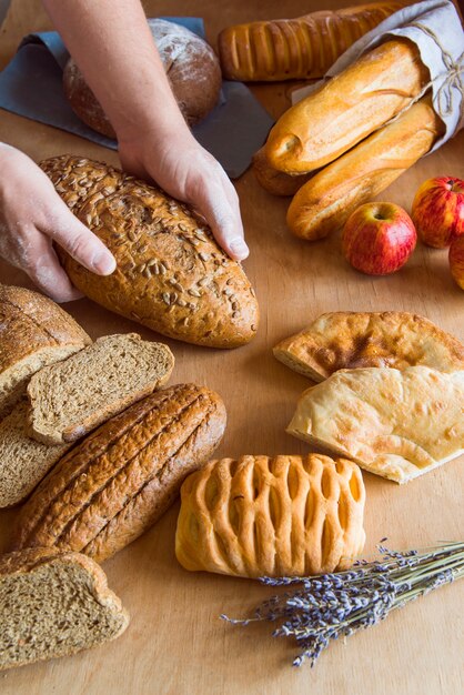 Whole wheat bread assortment high angle