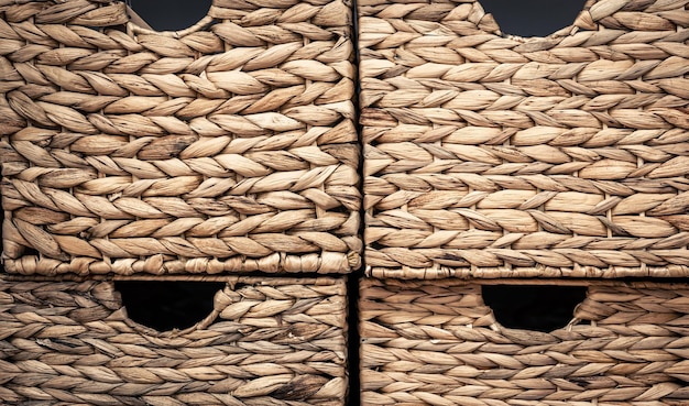 Wicker baskets close up background photo texture