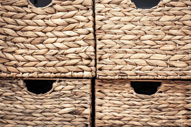 Wicker baskets close up background photo texture