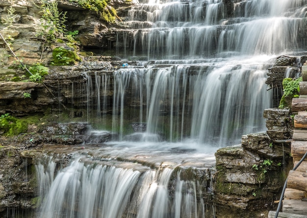 Wide angle shot of a waterfall in Chittenango Falls State Park in the USA