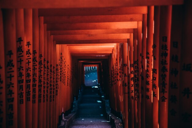 Free photo wide shot of a red gateway path of chinese temple