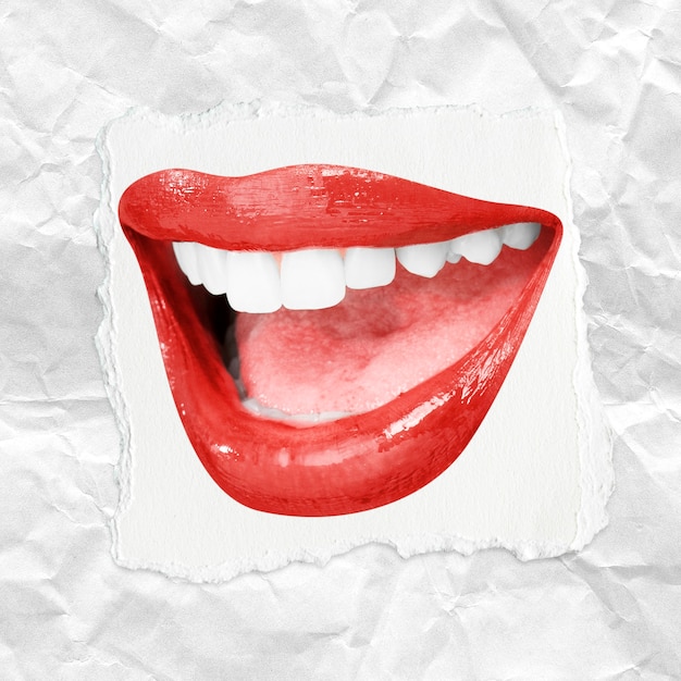 Wide smile with teeth woman's red lips Valentine's social media post