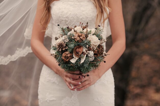 Wife with a bouquet of flowers