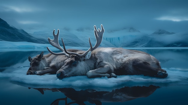 Wild elk animal with winter nature landscape