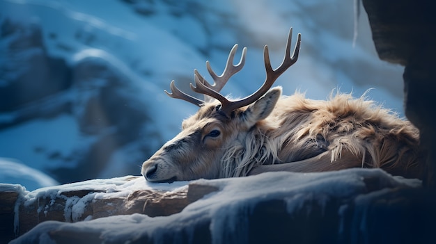 Free photo wild elk animal with winter nature landscape