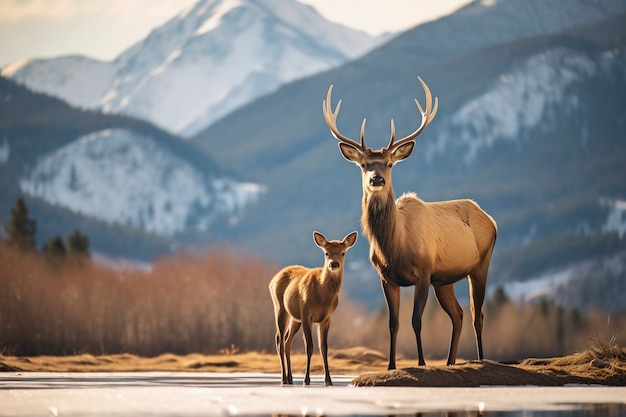 Free photo wild elk in nature with calves