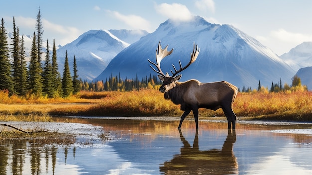 Free Photo wild elk in nature with wilderness landscape