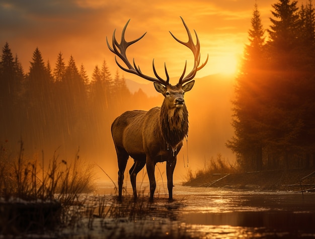 Free photo wild elk in nature with wilderness landscape