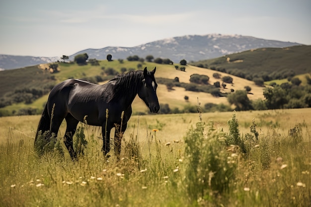 Free photo wild horse in the pasture