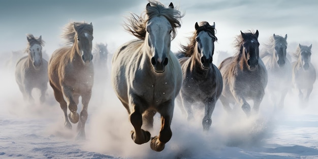 Free Photo wild horses charges through a snowstorm