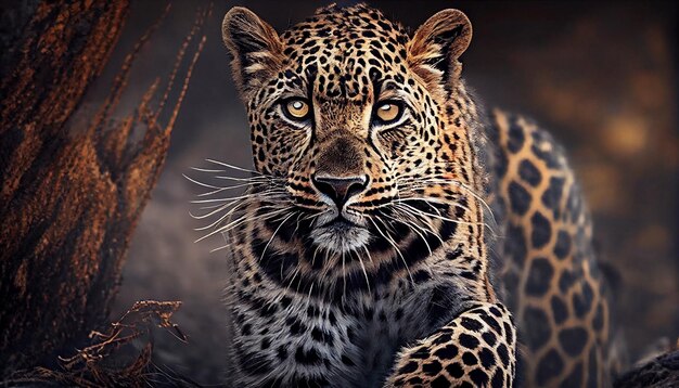 Wild jaguar staring close up portrait in Africa generative AI