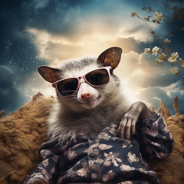 Free photo wild opossum cartoon character