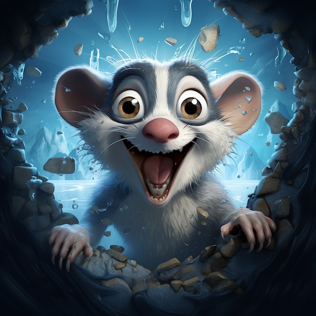 Free Photo wild opossum cartoon character