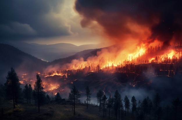 Wildfire ravaging nature