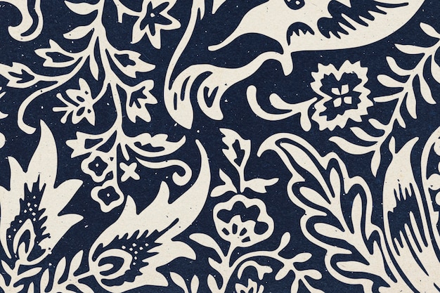 Free Photo william morris floral background indigo botanical pattern remix illustration