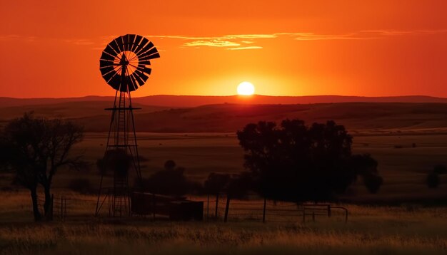 Free photo wind turbines turning powering rural farm land generated by ai