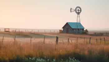 Free photo windmill and turbine generate fuel and power generated by ai