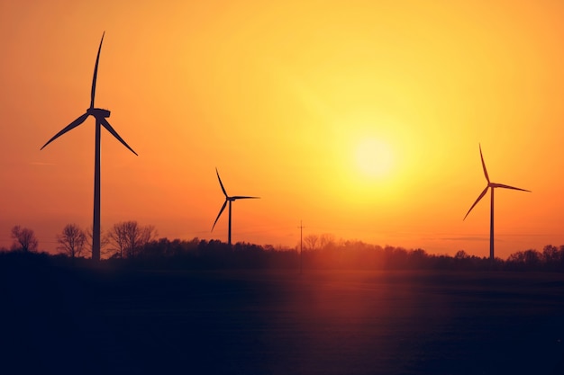 Free Photo windmills and sunset.