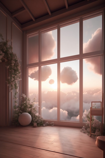 Free Photo window in room with surreal and mystical view