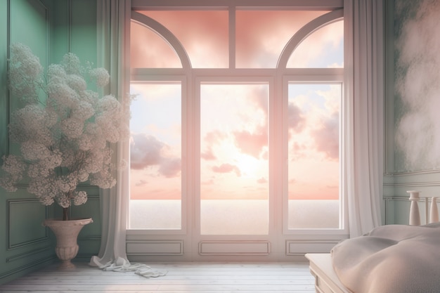 Window in room with surreal and mystical view