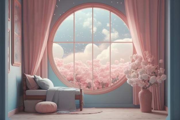 Free photo window in room with surreal and mystical view