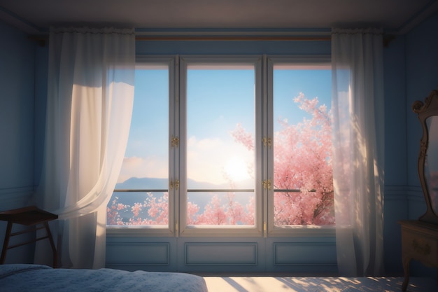 Free photo window in room with surreal and mystical view