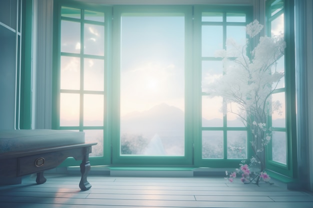 Window with surreal and magical landscape view