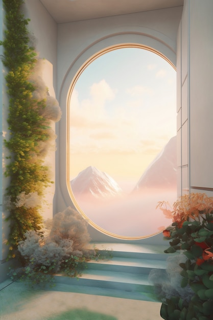 Window with surreal and magical landscape view