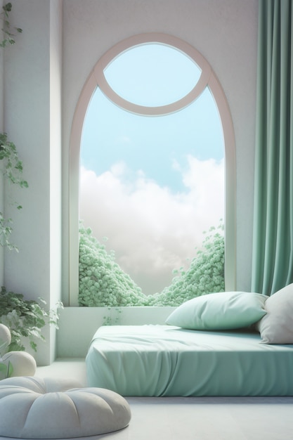 Window with surreal and magical landscape view