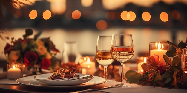 Wine glasses set on a table part of an inviting dinner setting