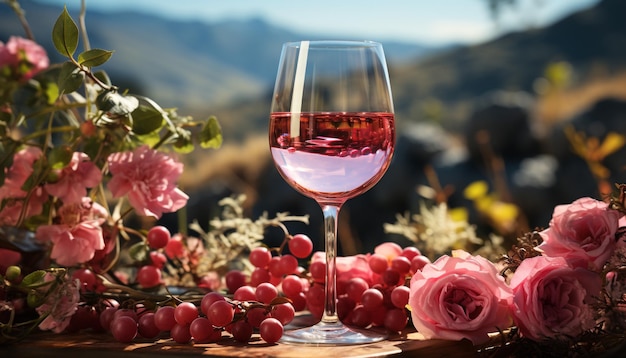 Free photo wineglass on table nature bouquet celebrating summer elegance and relaxation generated by artificial intelligence