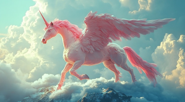 Free Photo winged horse with horn representation of pegasus