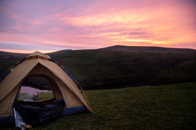 Winter camping concept with tent