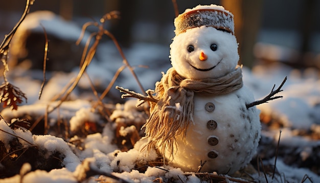 Free photo winter celebration smiling snowman decorates outdoors bringing joy and cheer generated by artificial intelligence