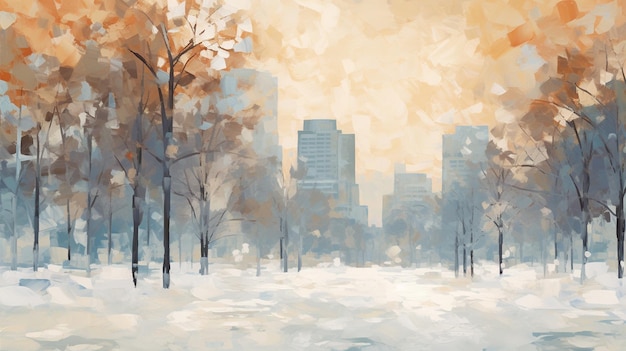 Winter in the city abstract painting